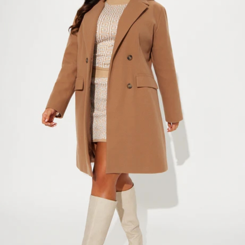 Women's Tan Double-Breasted Coat,Size M